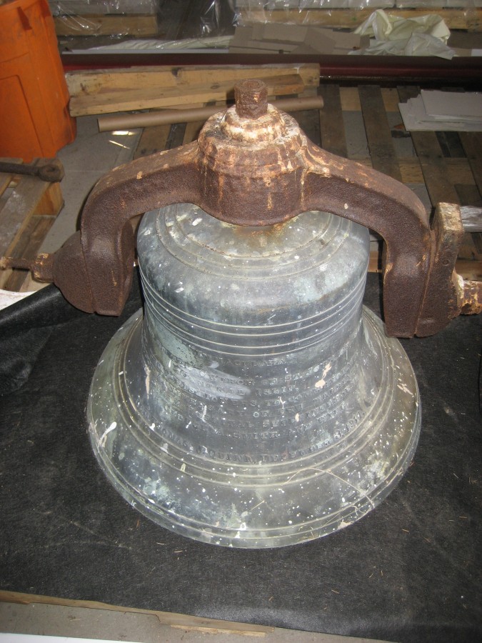 Meneely Bell before restoration was built in 1911 in Troy, NY and hung in Church of St. John Central Islip, NY