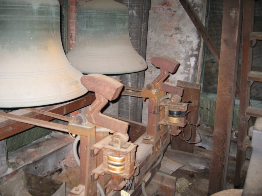 Original 1950s solenoid strikers on Meneely Bell Company's 4 bells at Trinity Epicsopal Church Ossining, NY