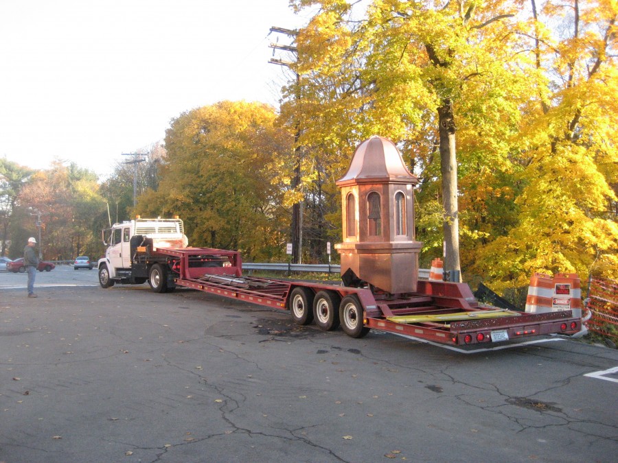 School bell arrives in new copper cupola ready for installation with Chime Master Millennium Controller