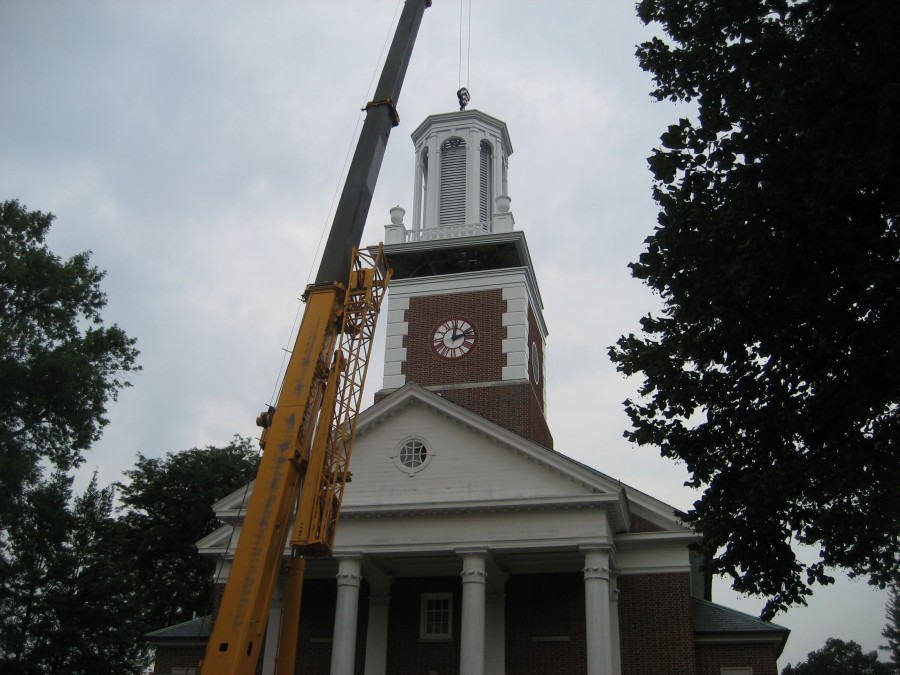 Steeple Replacement assembled in sections and lifted into place